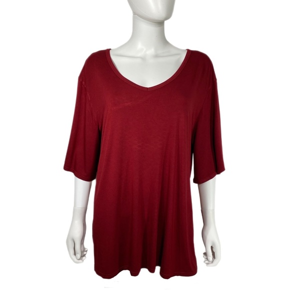 Amazon Find Burgundy Short Bell Sleeve Loose Fit V-Neck Top - Picture 1 of 5